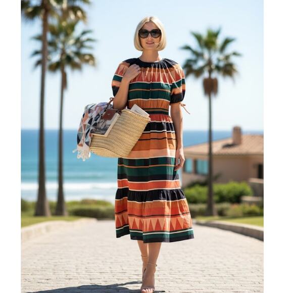 Ulla Johnson Ayita Dress Striped 0 Orange Green - Picture 2 of 10